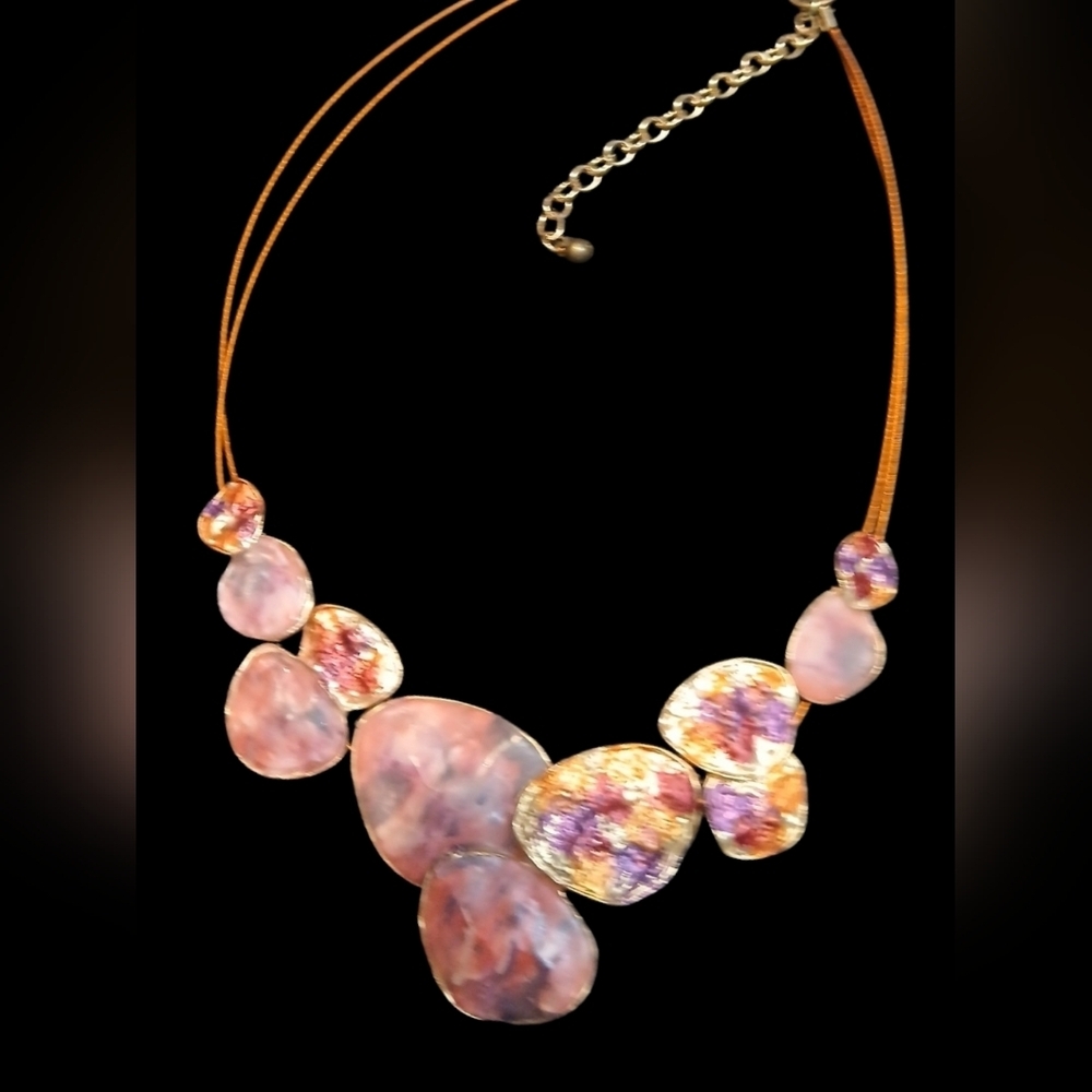 Adj.Copper Wire Necklace W Multi Colored Clay Inlet Colored Metal Embellishments - Picture 5 of 9